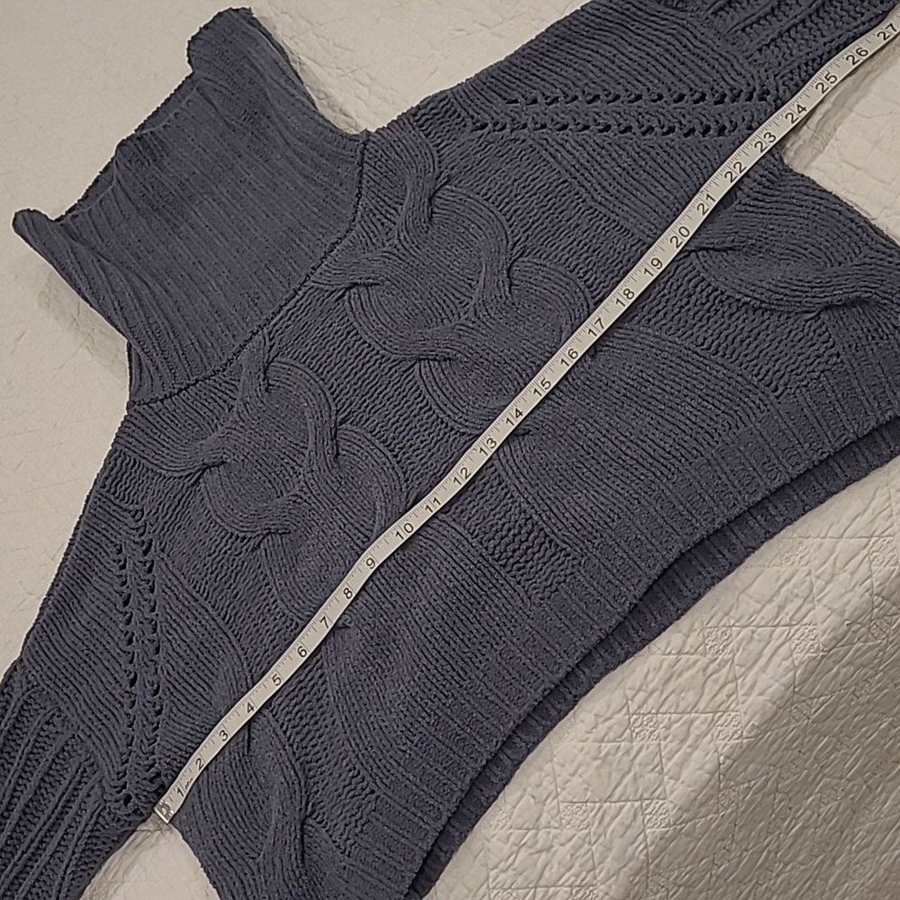 Chenille Y2k Soft Grey Cropped Baggy Enlarged Cable Sweater Sz XS Moon & Madison - Picture 4 of 10